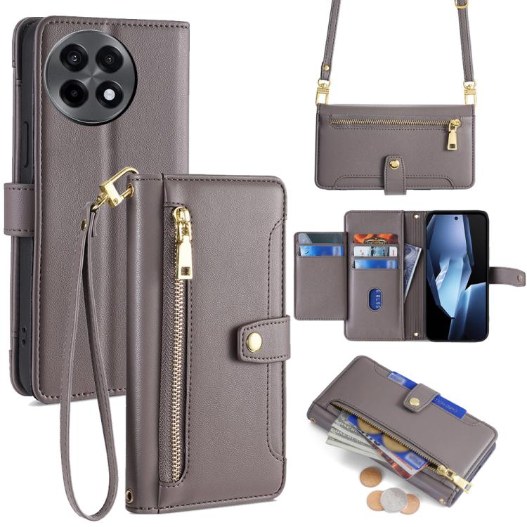 Custodia per telefono in pelle con portafoglio con cerniera a tracolla Lite Sheep Texture, For OnePlus Ace 5 Ultra / Nord 5, For OnePlus Ace 5 Racing / Nord CE5, For OnePlus Ace 5 / 5 Pro, For OnePlus Ace 3 Pro 5G
