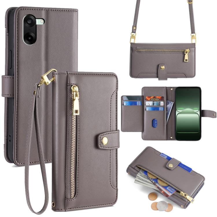Custodia per telefono in pelle con portafoglio con cerniera a tracolla Lite Sheep Texture, For OnePlus Ace 5 Ultra / Nord 5, For OnePlus Ace 5 Racing / Nord CE5, For OnePlus Ace 5 / 5 Pro, For OnePlus Ace 3 Pro 5G