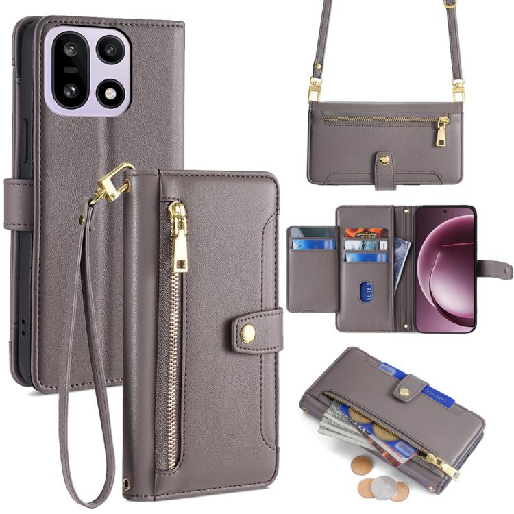 Custodia per telefono in pelle con portafoglio con cerniera a tracolla Lite Sheep Texture, For OnePlus 15T 5G, For OnePlus Turbo 6 / 6V, For OnePlus Ace 6, For OnePlus 15 5G
