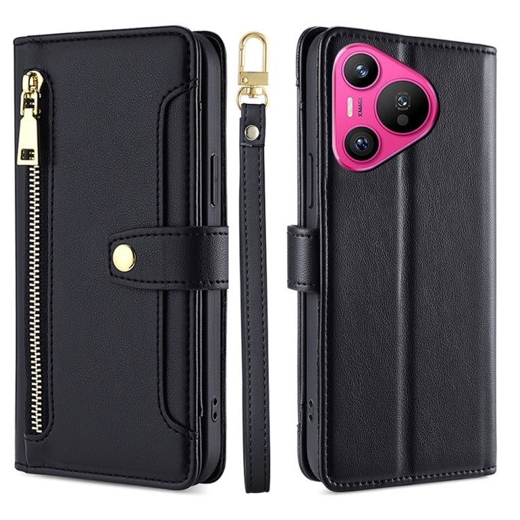 Custodia per telefono in pelle con portafoglio con cerniera a tracolla Lite Sheep Texture, For Huawei Pura 70 Pro / 70 Pro+ 5G, For Huawei Pura 70 Ultra 5G, For Huawei nova 12i 4G, For Huawei Pura 70 5G