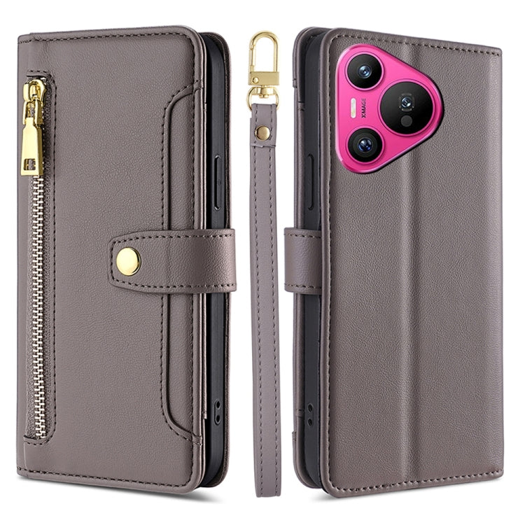Custodia per telefono in pelle con portafoglio con cerniera a tracolla Lite Sheep Texture, For Huawei Pura 70 Pro / 70 Pro+ 5G, For Huawei Pura 70 Ultra 5G, For Huawei nova 12i 4G, For Huawei Pura 70 5G