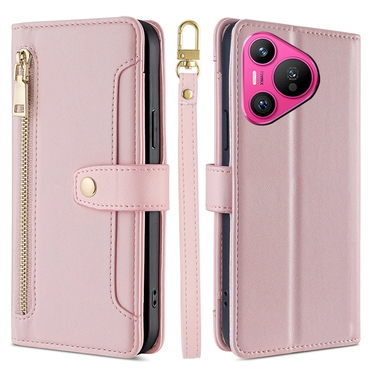 Custodia per telefono in pelle con portafoglio con cerniera a tracolla Lite Sheep Texture, For Huawei Pura 70 Pro / 70 Pro+ 5G, For Huawei Pura 70 Ultra 5G, For Huawei nova 12i 4G, For Huawei Pura 70 5G