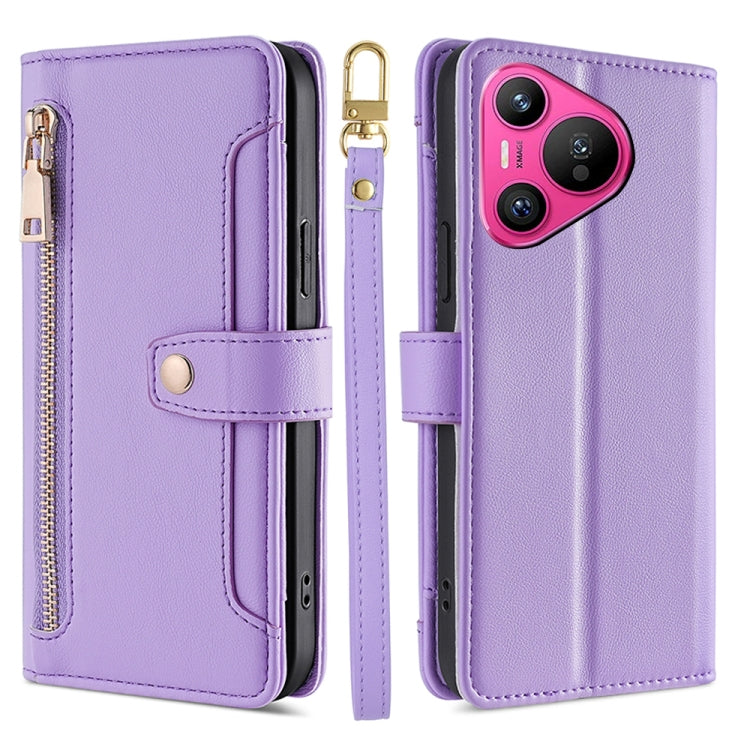 Custodia per telefono in pelle con portafoglio con cerniera a tracolla Lite Sheep Texture, For Huawei Pura 70 Pro / 70 Pro+ 5G, For Huawei Pura 70 Ultra 5G, For Huawei nova 12i 4G, For Huawei Pura 70 5G