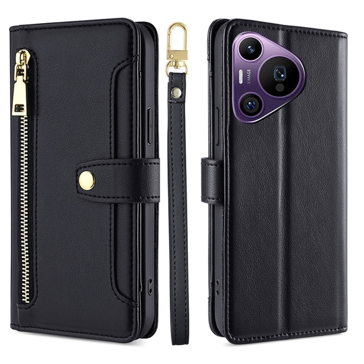 Custodia per telefono in pelle con portafoglio con cerniera a tracolla Lite Sheep Texture, For Huawei Pura 70 Pro / 70 Pro+ 5G, For Huawei Pura 70 Ultra 5G, For Huawei nova 12i 4G, For Huawei Pura 70 5G