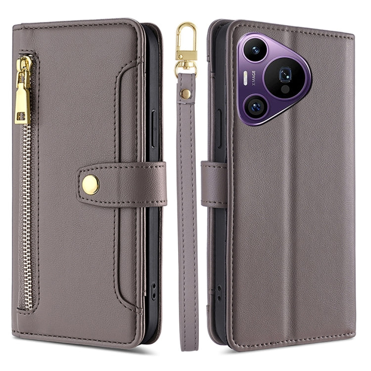 Custodia per telefono in pelle con portafoglio con cerniera a tracolla Lite Sheep Texture, For Huawei Pura 70 Pro / 70 Pro+ 5G, For Huawei Pura 70 Ultra 5G, For Huawei nova 12i 4G, For Huawei Pura 70 5G