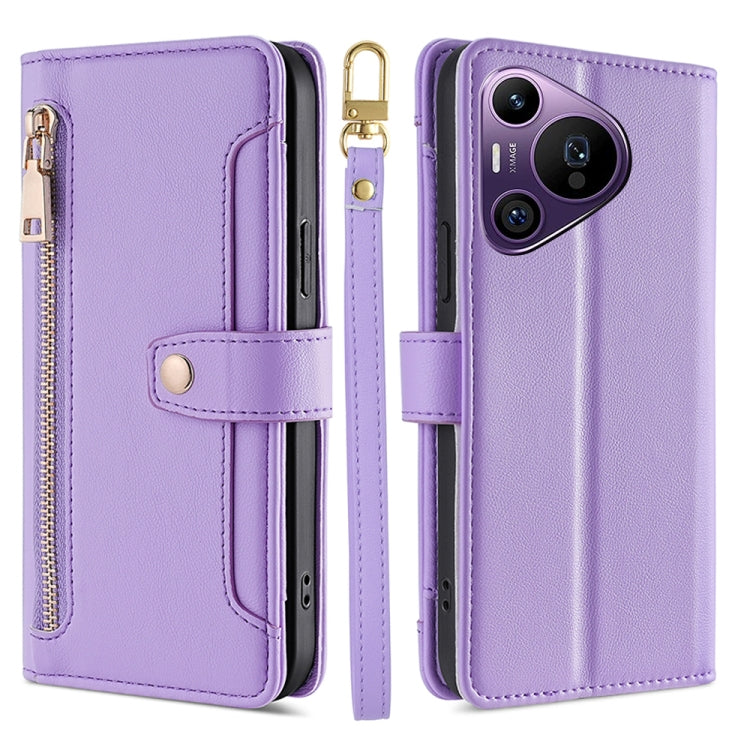 Custodia per telefono in pelle con portafoglio con cerniera a tracolla Lite Sheep Texture, For Huawei Pura 70 Pro / 70 Pro+ 5G, For Huawei Pura 70 Ultra 5G, For Huawei nova 12i 4G, For Huawei Pura 70 5G