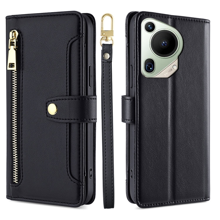 Custodia per telefono in pelle con portafoglio con cerniera a tracolla Lite Sheep Texture, For Huawei Pura 70 Pro / 70 Pro+ 5G, For Huawei Pura 70 Ultra 5G, For Huawei nova 12i 4G, For Huawei Pura 70 5G