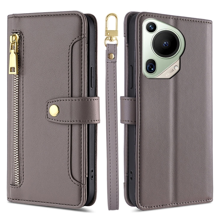 Custodia per telefono in pelle con portafoglio con cerniera a tracolla Lite Sheep Texture, For Huawei Pura 70 Pro / 70 Pro+ 5G, For Huawei Pura 70 Ultra 5G, For Huawei nova 12i 4G, For Huawei Pura 70 5G