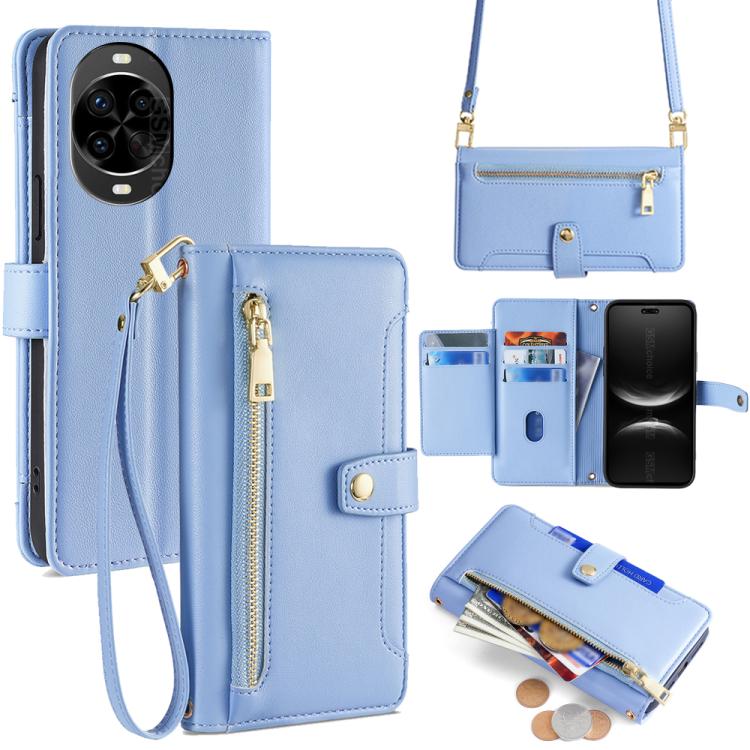 Custodia per telefono in pelle con portafoglio con cerniera a tracolla Lite Sheep Texture, For Huawei Pura 80 5G, For Huawei nova 14 Ultra 5G, For Huawei nova 14 Pro 5G, For Huawei nova 14 5G