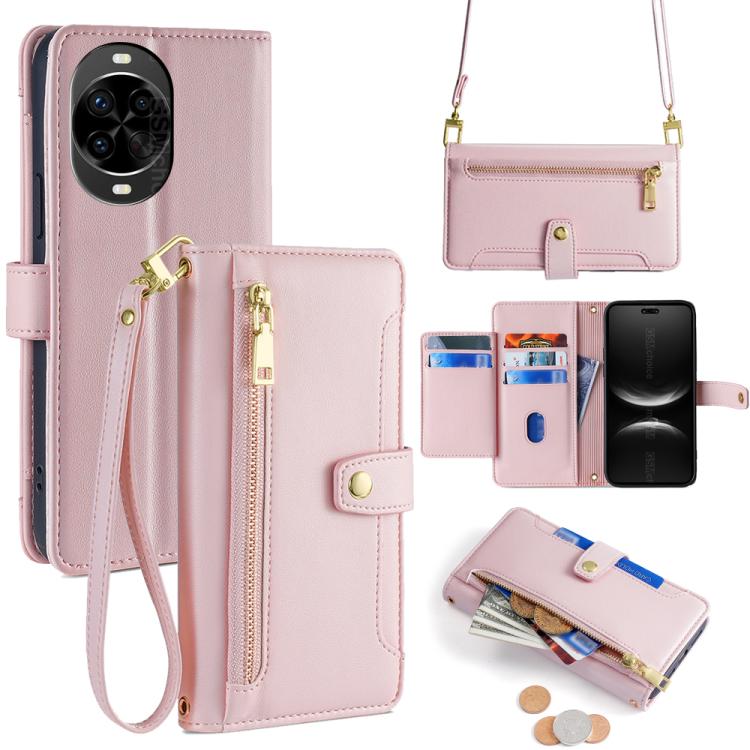 Custodia per telefono in pelle con portafoglio con cerniera a tracolla Lite Sheep Texture, For Huawei Pura 80 5G, For Huawei nova 14 Ultra 5G, For Huawei nova 14 Pro 5G, For Huawei nova 14 5G