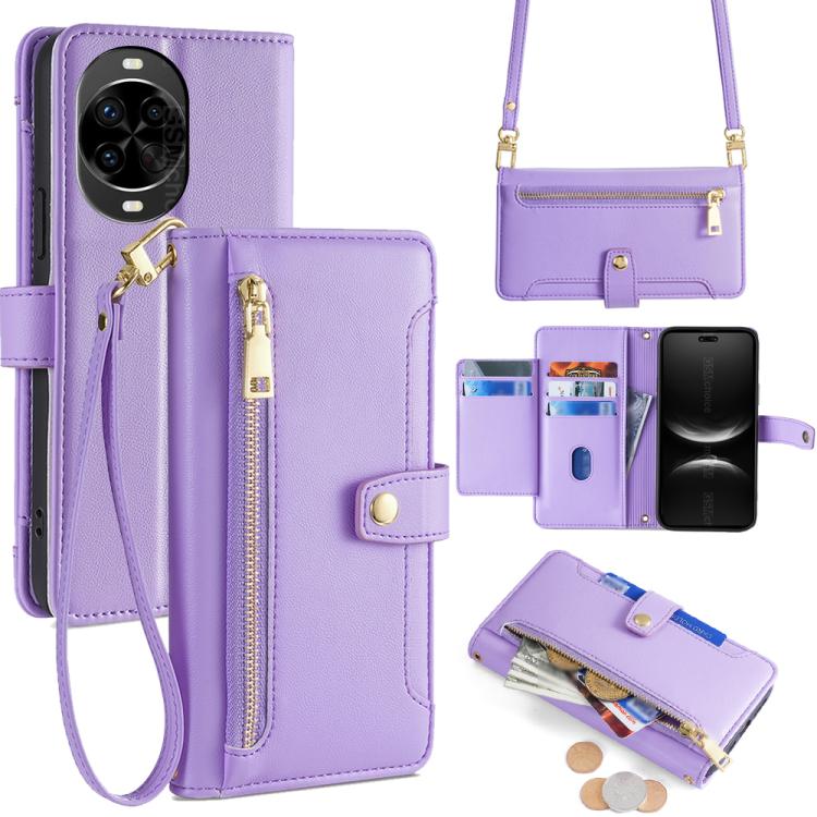 Custodia per telefono in pelle con portafoglio con cerniera a tracolla Lite Sheep Texture, For Huawei Pura 80 5G, For Huawei nova 14 Ultra 5G, For Huawei nova 14 Pro 5G, For Huawei nova 14 5G
