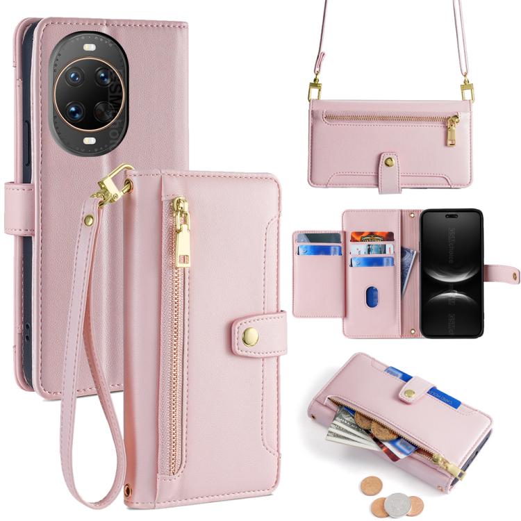 Custodia per telefono in pelle con portafoglio con cerniera a tracolla Lite Sheep Texture, For Huawei Pura 80 5G, For Huawei nova 14 Ultra 5G, For Huawei nova 14 Pro 5G, For Huawei nova 14 5G