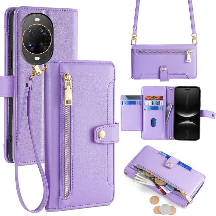 Custodia per telefono in pelle con portafoglio con cerniera a tracolla Lite Sheep Texture, For Huawei Pura 80 5G, For Huawei nova 14 Ultra 5G, For Huawei nova 14 Pro 5G, For Huawei nova 14 5G