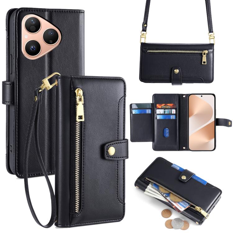 Custodia per telefono in pelle con portafoglio con cerniera a tracolla Lite Sheep Texture, For Huawei Pura 80 5G, For Huawei nova 14 Ultra 5G, For Huawei nova 14 Pro 5G, For Huawei nova 14 5G