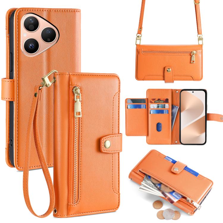 Custodia per telefono in pelle con portafoglio con cerniera a tracolla Lite Sheep Texture, For Huawei Pura 80 5G, For Huawei nova 14 Ultra 5G, For Huawei nova 14 Pro 5G, For Huawei nova 14 5G