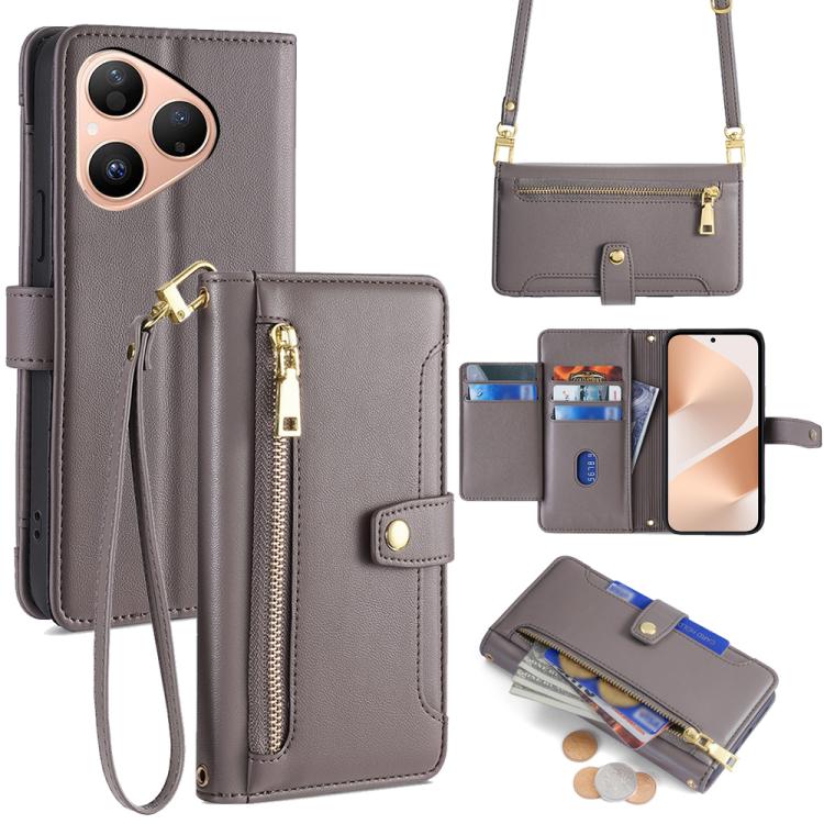 Custodia per telefono in pelle con portafoglio con cerniera a tracolla Lite Sheep Texture, For Huawei Pura 80 5G, For Huawei nova 14 Ultra 5G, For Huawei nova 14 Pro 5G, For Huawei nova 14 5G