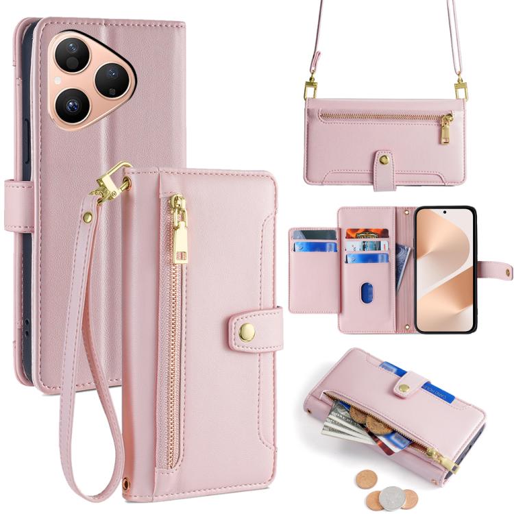 Custodia per telefono in pelle con portafoglio con cerniera a tracolla Lite Sheep Texture, For Huawei Pura 80 5G, For Huawei nova 14 Ultra 5G, For Huawei nova 14 Pro 5G, For Huawei nova 14 5G
