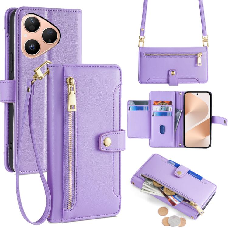 Custodia per telefono in pelle con portafoglio con cerniera a tracolla Lite Sheep Texture, For Huawei Pura 80 5G, For Huawei nova 14 Ultra 5G, For Huawei nova 14 Pro 5G, For Huawei nova 14 5G