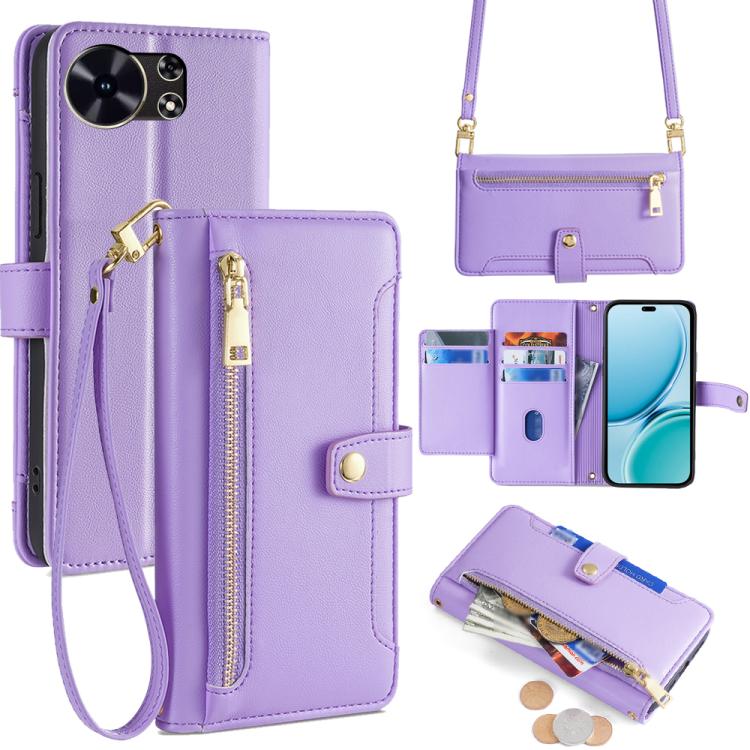 Custodia per telefono in pelle con portafoglio con cerniera a tracolla Lite Sheep Texture, For Huawei nova 15, For Huawei Mate 80 Pro Max 5G, For Huawei Mate 80 5G, For Huawei Maimang 40 5G