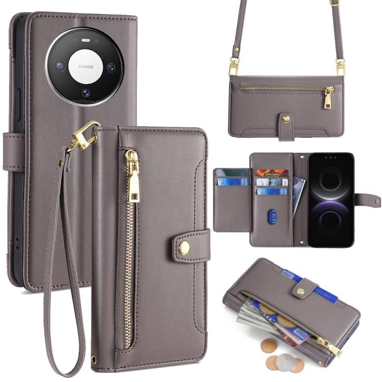 Custodia per telefono in pelle con portafoglio con cerniera a tracolla Lite Sheep Texture, For Huawei nova 15, For Huawei Mate 80 Pro Max 5G, For Huawei Mate 80 5G, For Huawei Maimang 40 5G