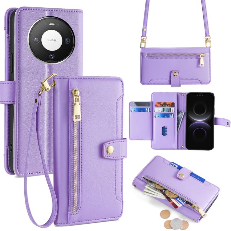 Custodia per telefono in pelle con portafoglio con cerniera a tracolla Lite Sheep Texture, For Huawei nova 15, For Huawei Mate 80 Pro Max 5G, For Huawei Mate 80 5G, For Huawei Maimang 40 5G