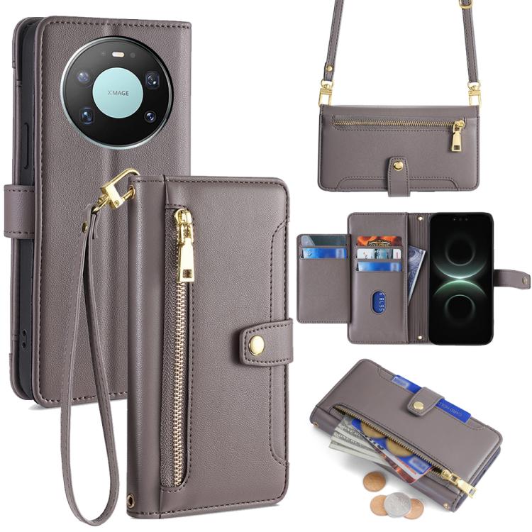 Custodia per telefono in pelle con portafoglio con cerniera a tracolla Lite Sheep Texture, For Huawei nova 15, For Huawei Mate 80 Pro Max 5G, For Huawei Mate 80 5G, For Huawei Maimang 40 5G