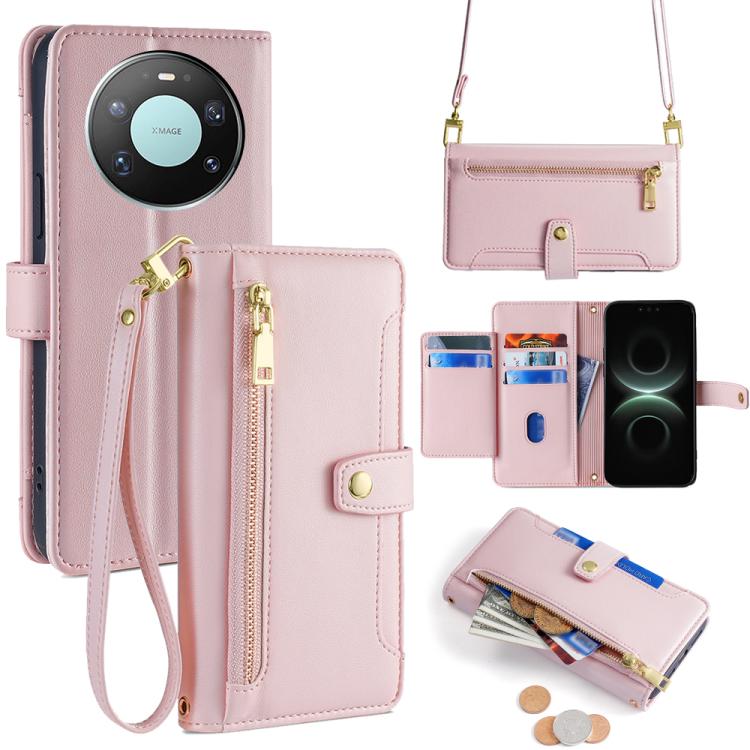 Custodia per telefono in pelle con portafoglio con cerniera a tracolla Lite Sheep Texture, For Huawei nova 15, For Huawei Mate 80 Pro Max 5G, For Huawei Mate 80 5G, For Huawei Maimang 40 5G
