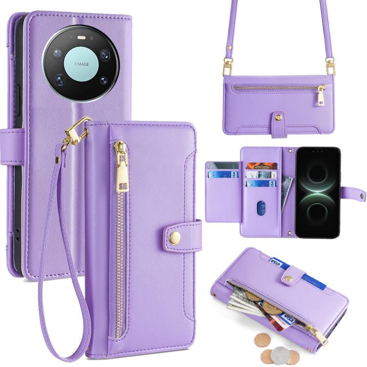 Custodia per telefono in pelle con portafoglio con cerniera a tracolla Lite Sheep Texture, For Huawei nova 15, For Huawei Mate 80 Pro Max 5G, For Huawei Mate 80 5G, For Huawei Maimang 40 5G