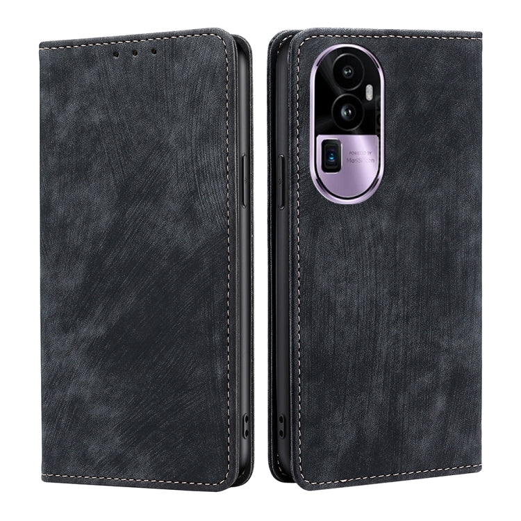 Custodia per telefono in pelle magnetica con spazzola antifurto RFID, For OPPO Reno10 Pro+ 5G, For OPPO A1 5G, For OPPO A79 5G