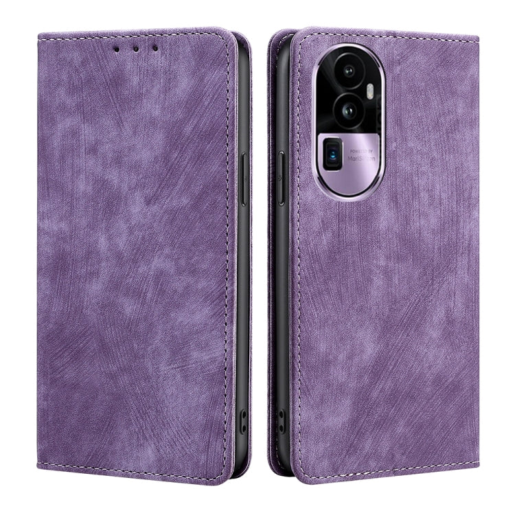 Custodia per telefono in pelle magnetica con spazzola antifurto RFID, For OPPO Reno10 Pro+ 5G, For OPPO A1 5G, For OPPO A79 5G