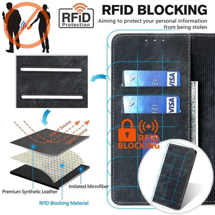 Custodia per telefono in pelle magnetica con spazzola antifurto RFID, For OPPO A2 Pro 5G, For OPPO A58 4G, For OPPO Reno10 5G / Reno10 Pro 5G Global, For OPPO A78 4G