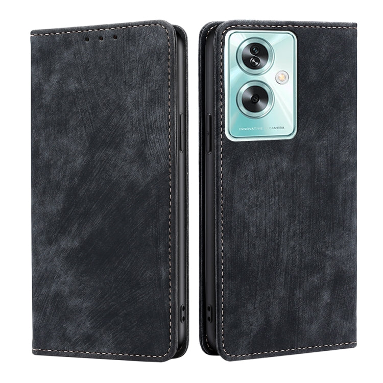 Custodia per telefono in pelle magnetica con spazzola antifurto RFID, For OPPO Reno10 Pro+ 5G, For OPPO A1 5G, For OPPO A79 5G