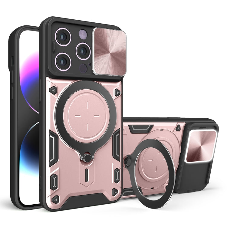 Custodia per telefono con supporto magnetico per camshield scorrevole con texture CD, For iPhone 14, For iPhone 14 Pro, For iPhone 14 Pro Max, For iPhone 13 Pro Max