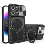 Custodia per telefono con supporto magnetico per camshield scorrevole con texture CD, For iPhone 14, For iPhone 14 Pro, For iPhone 14 Pro Max, For iPhone 13 Pro Max