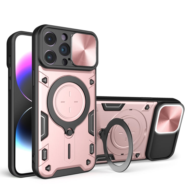 Custodia per telefono con supporto magnetico per camshield scorrevole con texture CD, For iPhone 14, For iPhone 14 Pro, For iPhone 14 Pro Max, For iPhone 13 Pro Max
