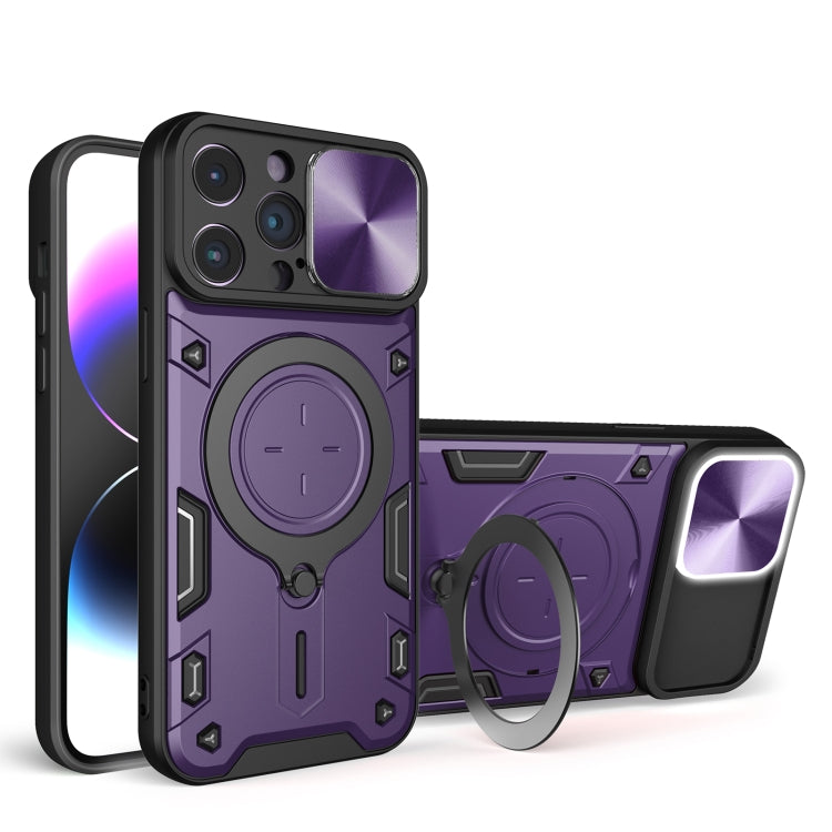 Custodia per telefono con supporto magnetico per camshield scorrevole con texture CD, For iPhone 14, For iPhone 14 Pro, For iPhone 14 Pro Max, For iPhone 13 Pro Max
