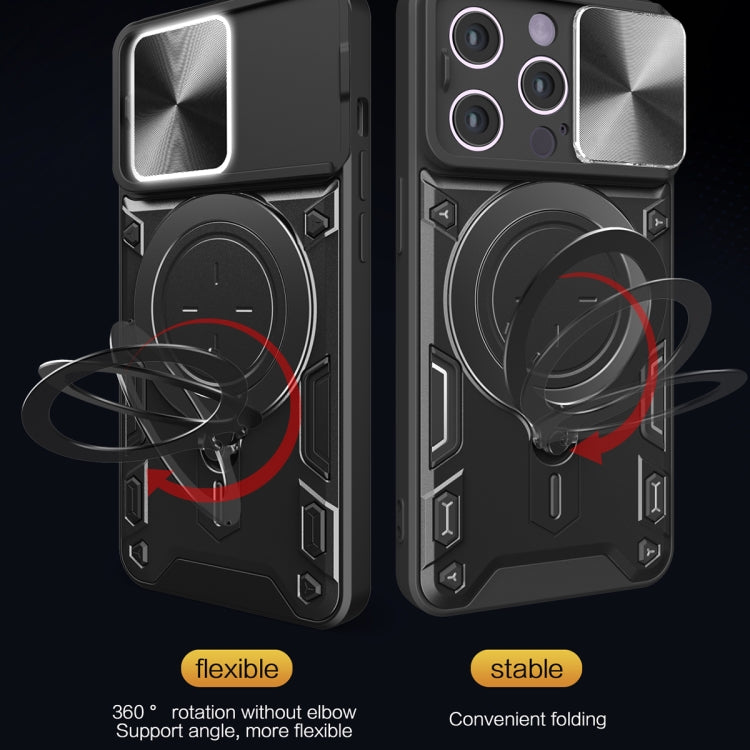 Custodia per telefono con supporto magnetico per camshield scorrevole con texture CD, For iPhone 14, For iPhone 14 Pro, For iPhone 14 Pro Max, For iPhone 13 Pro Max