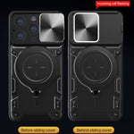 Custodia per telefono con supporto magnetico per camshield scorrevole con texture CD, For iPhone 14, For iPhone 14 Pro, For iPhone 14 Pro Max, For iPhone 13 Pro Max