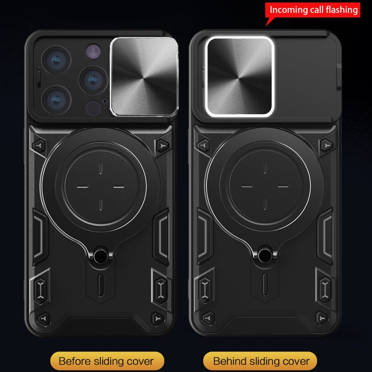 Custodia per telefono con supporto magnetico per camshield scorrevole con texture CD, For iPhone 14, For iPhone 14 Pro, For iPhone 14 Pro Max, For iPhone 13 Pro Max