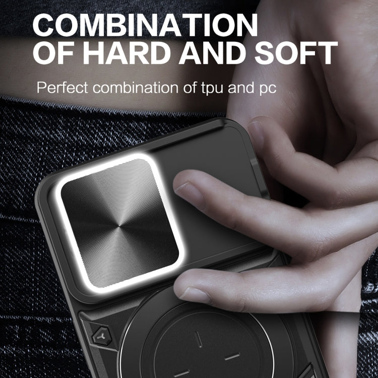 Custodia per telefono con supporto magnetico per camshield scorrevole con texture CD, For iPhone 14, For iPhone 14 Pro, For iPhone 14 Pro Max, For iPhone 13 Pro Max