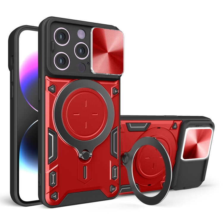 Custodia per telefono con supporto magnetico per camshield scorrevole con texture CD, For iPhone 14, For iPhone 14 Pro, For iPhone 14 Pro Max, For iPhone 13 Pro Max