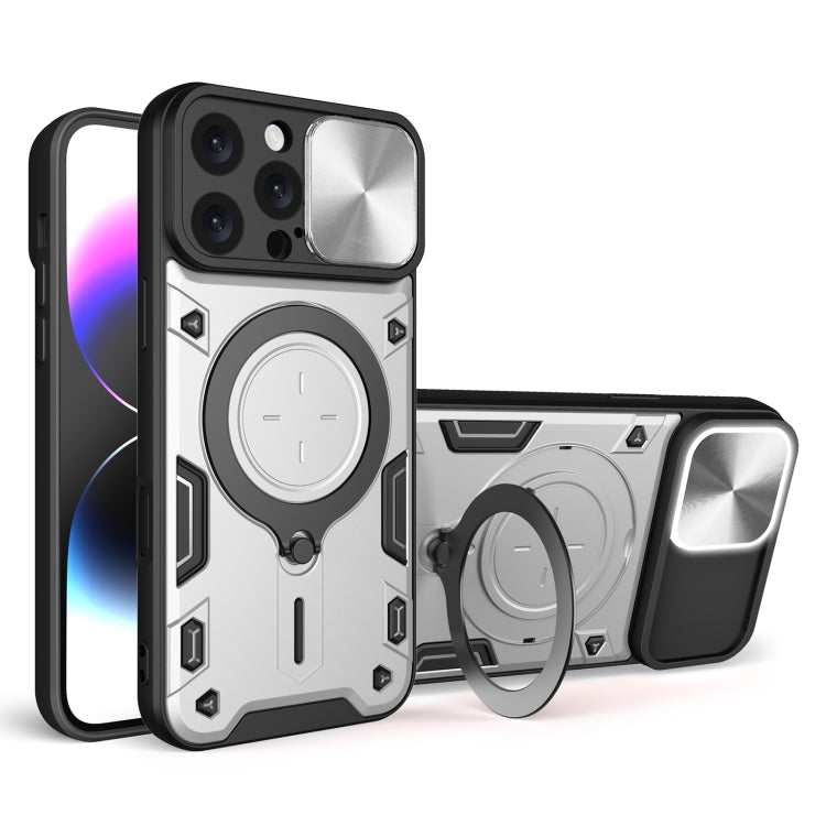 Custodia per telefono con supporto magnetico per camshield scorrevole con texture CD, For iPhone 16 Pro, For iPhone 16 Plus, For iPhone 16, For iPhone 15 Pro Max