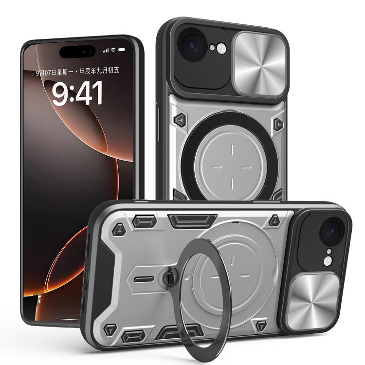 Custodia per telefono con supporto magnetico per camshield scorrevole con texture CD, For iPhone 18 Pro, For iPhone 18 Pro Max, For iPhone 17e / 16e, For iPhone 17 Pro Max