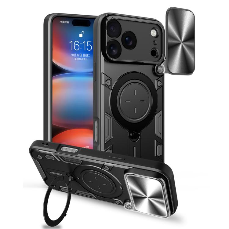 Custodia per telefono con supporto magnetico per camshield scorrevole con texture CD, For iPhone 18 Pro, For iPhone 18 Pro Max, For iPhone 17e / 16e, For iPhone 17 Pro Max