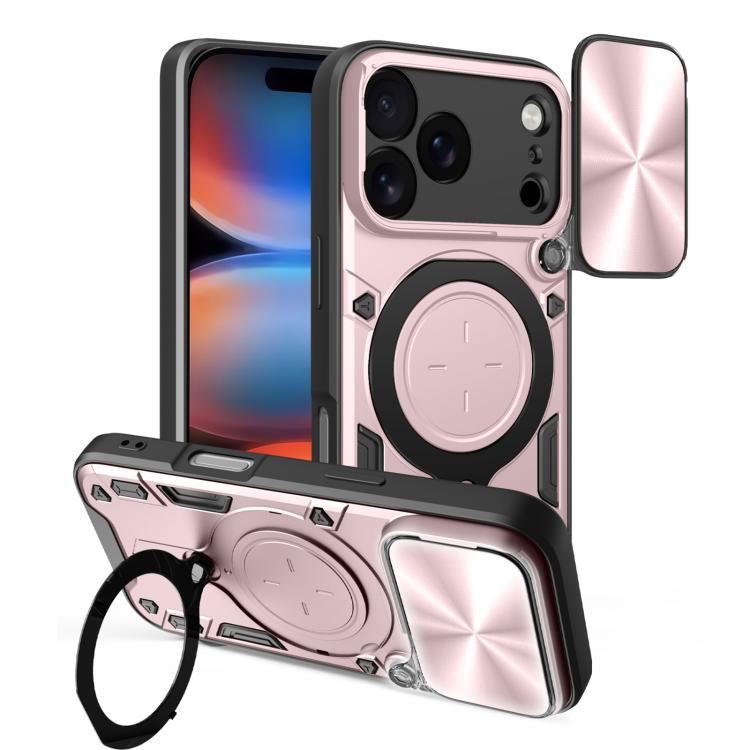 Custodia per telefono con supporto magnetico per camshield scorrevole con texture CD, For iPhone 17 Pro, For iPhone 17, For iPhone Air, For iPhone 16 Pro Max