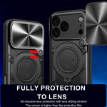 Custodia per telefono con supporto magnetico per camshield scorrevole con texture CD, For iPhone 17 Pro, For iPhone 17, For iPhone Air, For iPhone 16 Pro Max