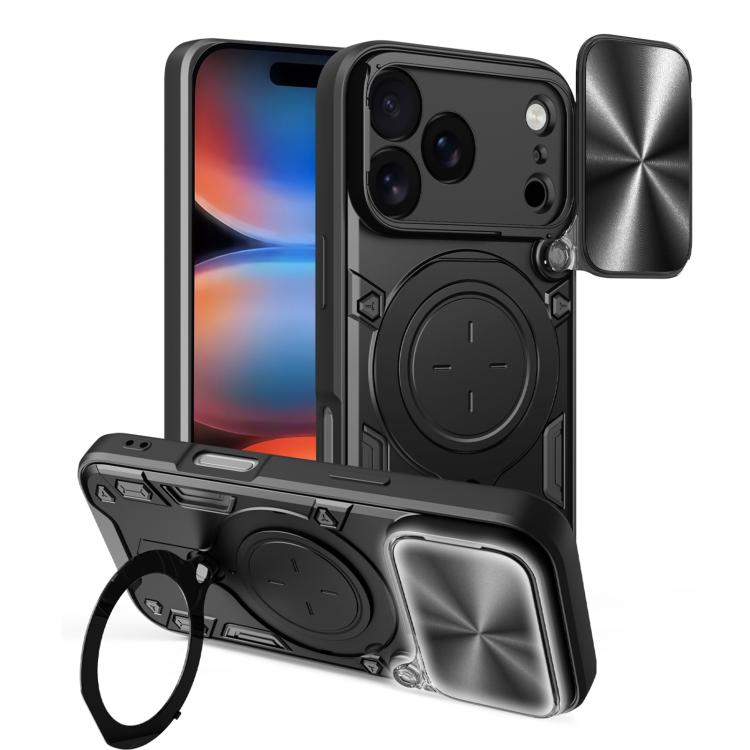 Custodia per telefono con supporto magnetico per camshield scorrevole con texture CD, For iPhone 17 Pro, For iPhone 17, For iPhone Air, For iPhone 16 Pro Max