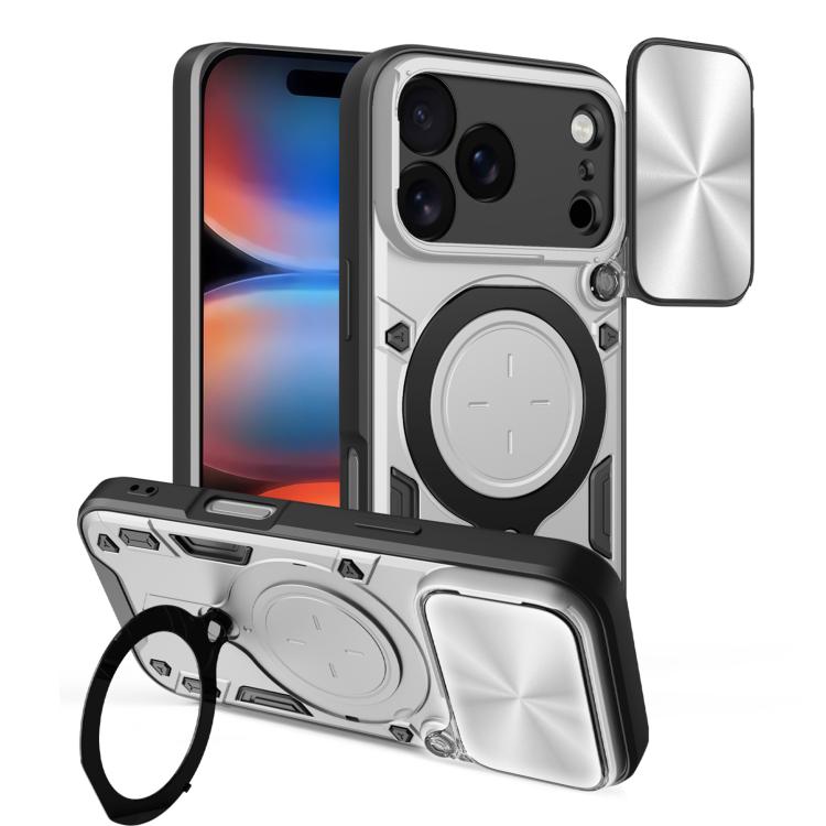 Custodia per telefono con supporto magnetico per camshield scorrevole con texture CD, For iPhone 17 Pro, For iPhone 17, For iPhone Air, For iPhone 16 Pro Max