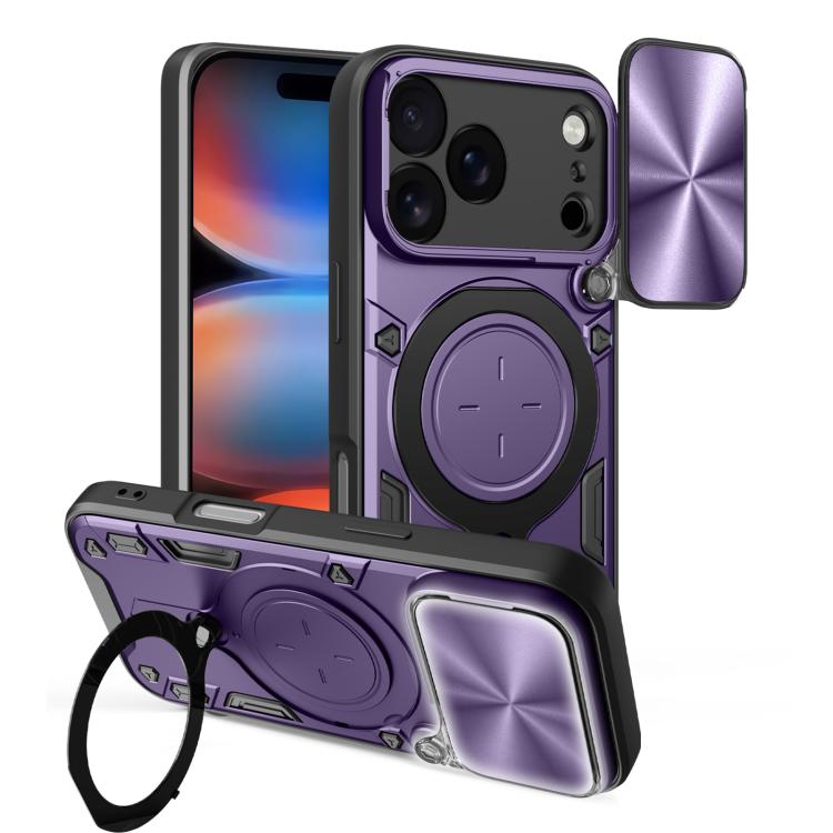 Custodia per telefono con supporto magnetico per camshield scorrevole con texture CD, For iPhone 17 Pro, For iPhone 17, For iPhone Air, For iPhone 16 Pro Max