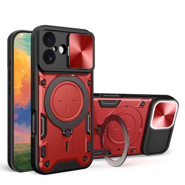 Custodia per telefono con supporto magnetico per camshield scorrevole con texture CD, For iPhone 17 Pro, For iPhone 17, For iPhone Air, For iPhone 16 Pro Max